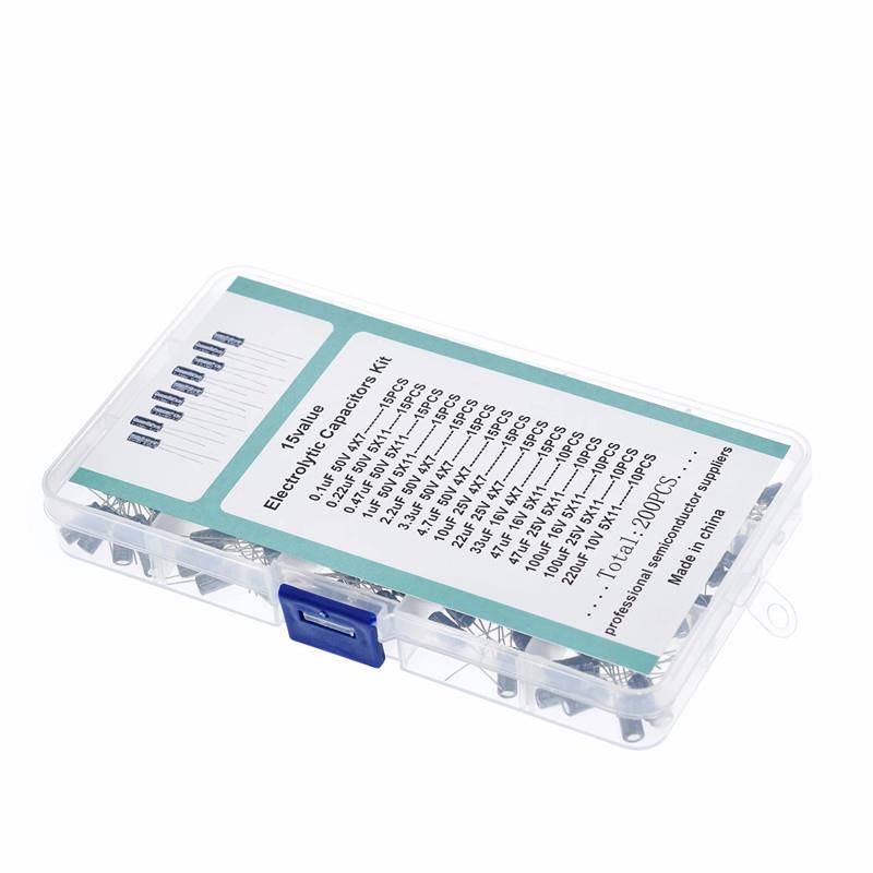 200PCS 15种直插电解电容盒装套件 0.1UF 50V-220UF 10V 200个1盒 - 图3
