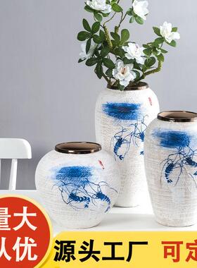 景德镇手绘陶瓷花瓶摆件北欧抽象白色花瓶客厅插花干花器中式家居