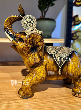 仿古木大象摆件一对招财吉象家居客厅玄关装饰办公室中式送礼摆设