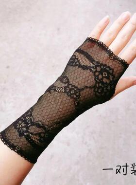 半指防晒短手套女士露指超薄弹力夏季蕾丝无指遮疤痕短款手套露指