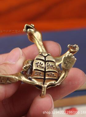 纳福聚财黄铜灵龟摆件居家办公功夫茶道乌龟茶宠小人摆件工艺品