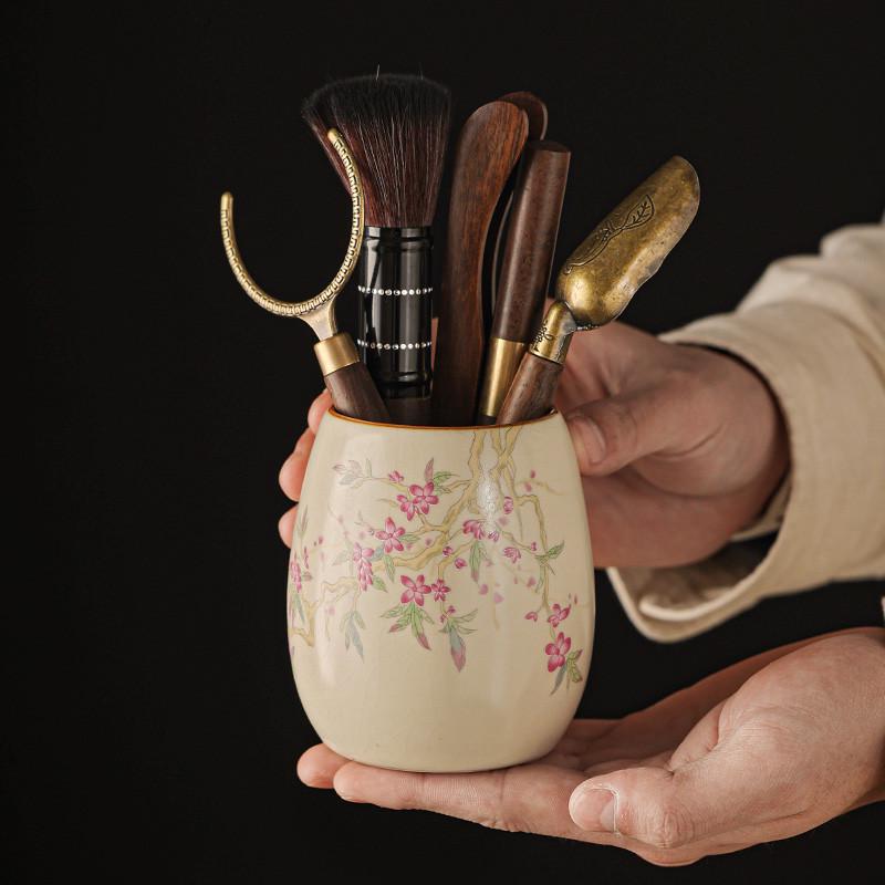 Ceramic beige Ru kiln tea ceremony Six gentlemen Kung Fu tea sets accessories tea brewing tools tea knife tea clip tea brush spoon