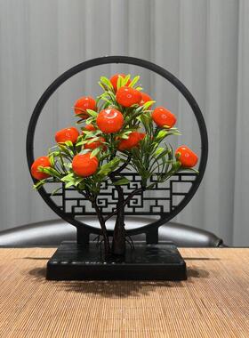 屏风小摆件新中式彷真绿色植物迎客松中国风玄关客厅桌面拍摄婚庆