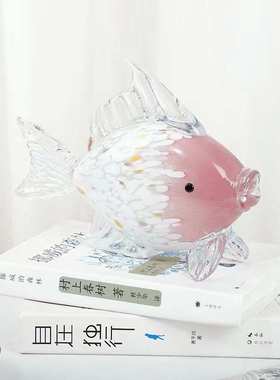 北欧简约玻璃鱼摆件纯手工琉璃鱼电视柜桌面玄关客厅工艺品摆设