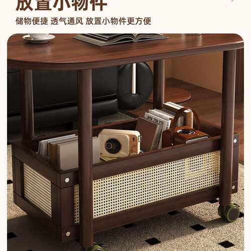 沙发边几可移动茶几小推车客厅2025新款卧室床边桌中古桌子置物架 - 图2