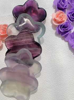 厂家批发天然彩莹花朵雕刻件水晶猫耳朵可爱摆件量大从优