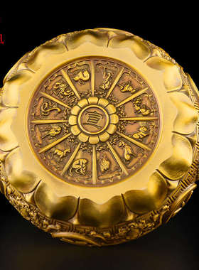 厂家批发 黄铜狮头聚宝盆 百福缸香炉摆件铜器金属工艺品内有金蟾