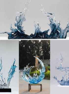 透明树脂雕塑风生水起浪花创意玻璃钢玄关酒店大堂客厅摆件定制