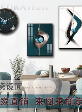 厂家直销挂挂画带钟客厅装三饰墙壁画件套气ZSH014大三联画背景餐