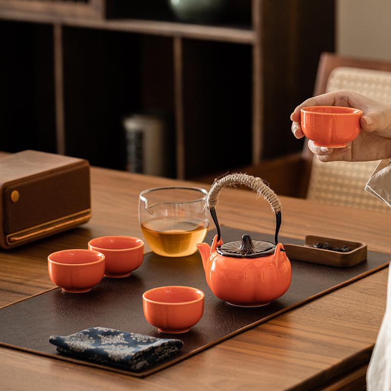 Everything goes well Japanese-style lifting beam ceramic small set business event gift logo household Kung Fu tea set tea maker