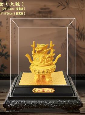 绒沙金聚宝盆招财客厅办公室装饰摆件创意树脂工艺品商务开业礼品