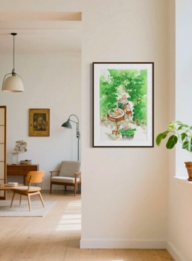 大暑-肚子杜杜版画装饰画治愈民宿咖啡厅卧室书房儿童挂画-带画框