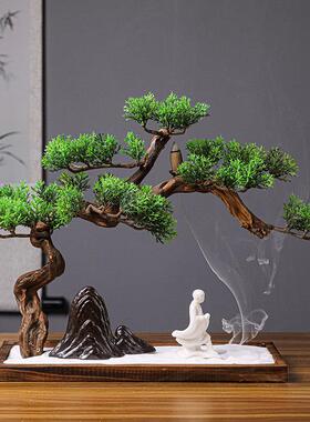 新中式干景观办公室桌面摆件客厅入口创意风化木禅宗家装陈设