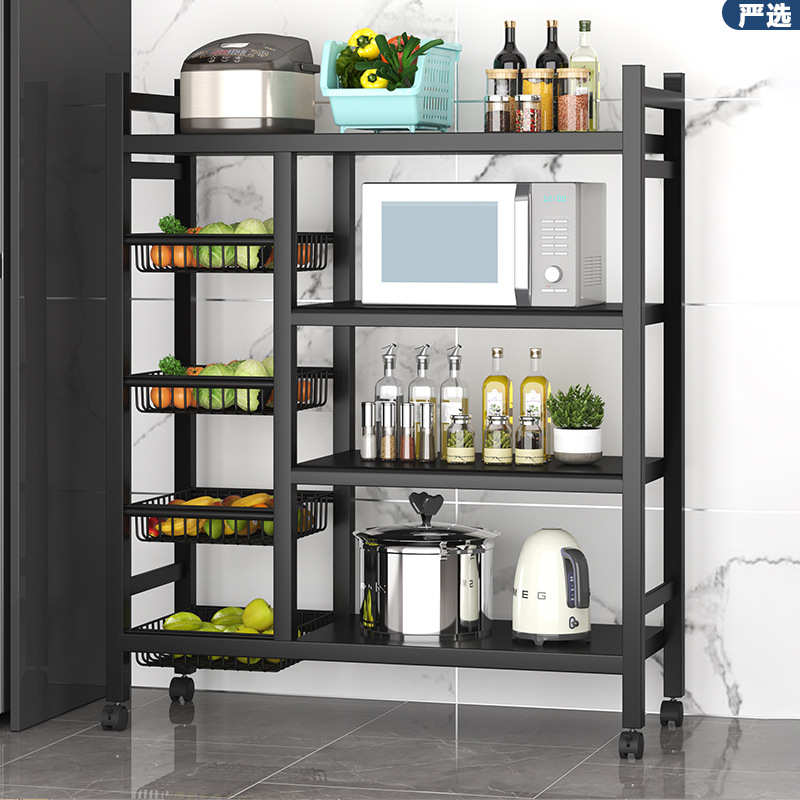厨房多层置物架多功能放菜厨具微波炉菜篮子收纳架免打孔小推车 - 图1