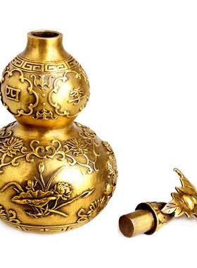 纯铜葫芦摆件客厅家居桌面装饰品玄关摆设开口铜葫芦送礼中式