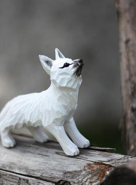 鹿妖商店 狐狸木雕摆件 手工实木 红狐狸 白狐 九尾狐 创意摆件