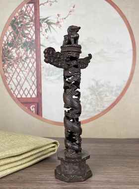 复古华表摆件古玩华表柱摆件中华柱龙柱家居办公室装饰工艺品摆件