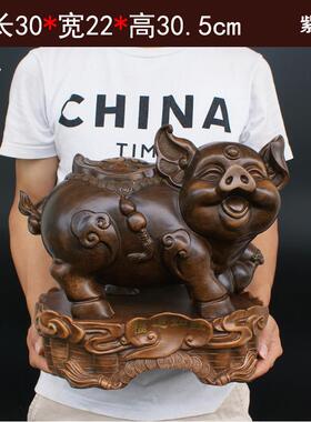 仿木雕招财猪一对猪对柜件家居客厅办公室摆桌电视开装饰品业礼品