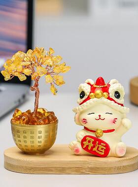 发财树招财猫办公室水晶装饰摆件