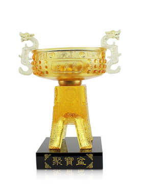 锋明琉璃聚宝盆家居装饰摆件办公室商务礼品乔迁开业定制财富宝鼎