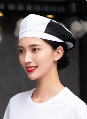 女士厨师帽火锅店餐饮食堂牛扒西餐店西式工作贝雷帽高级黑色时尚