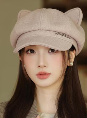 灰色帽子女2026新款今年流行爆款新款韩版帽子女复古八角帽秋冬大