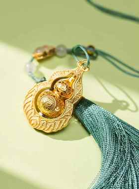 朱秉仁《铜有福、丝光丝光葫芦挂件袋》挂铜葫芦招财、吉祥装饰大