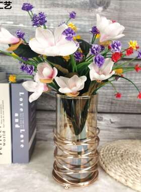 现代轻奢风玻璃花瓶摆件蜡烛台客厅插花干花欧式玄关餐桌电视柜