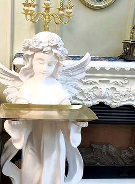 欧式复古天2024使件美式树脂石膏雕像雕小天使女道孩桌面装饰塑品