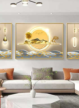 2022新款九鱼图客厅装饰画现代简约沙发背景墙壁画大气三联画挂画