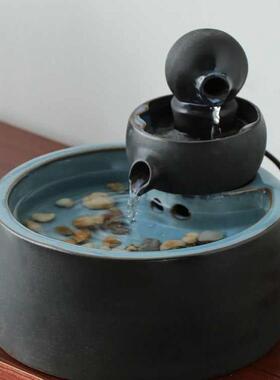 新中式招财流水摆件陶瓷小型桌面客厅茶桌办公室装饰品循环水景观