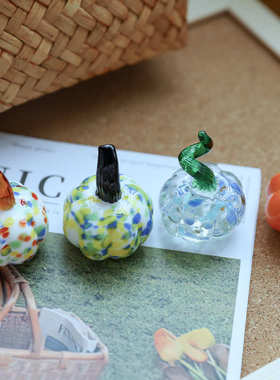 创意南瓜造型桌面玻璃摆饰客厅书桌家居田园彩色南瓜球形玻璃摆件