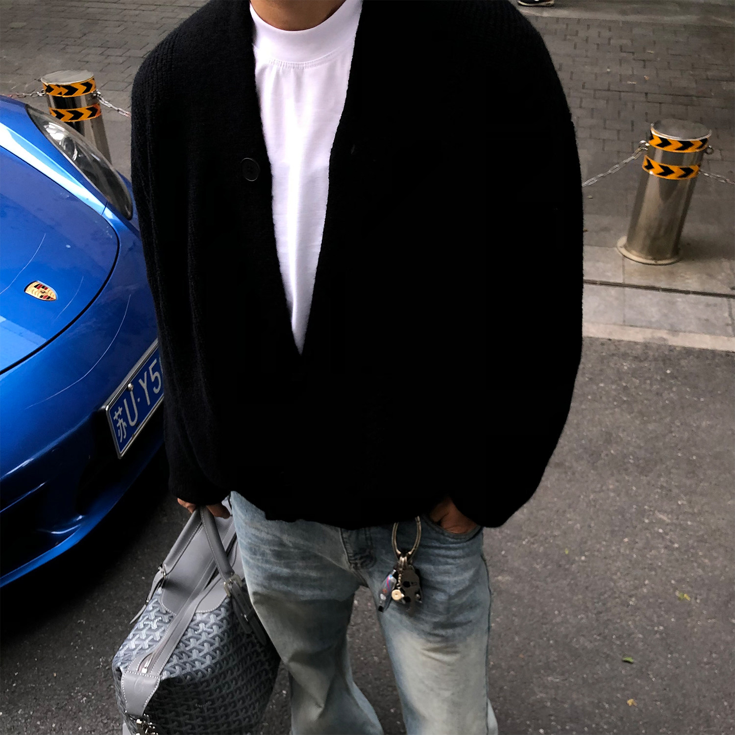 TZG黑色针织衫毛衣男春秋冬新款