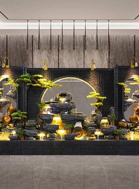 水幕墙品流水ZG-67579屏风断玄关环公司隔假山喷泉精摆件景观循水