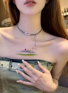 落日山海手腕ins个性可爱彩色少女纹身贴持久国风向春山手臂贴纸