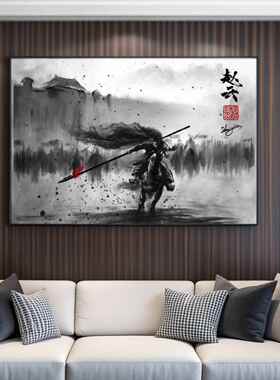 三国五虎上将水墨画画像壁画常山赵子龙古风挂画2024新款装饰挂画