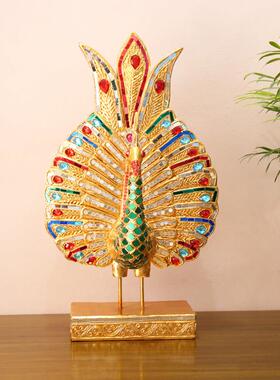 泰国孔雀摆件木雕玄关装饰品创意家居饰品摆设东南亚软装工艺礼品