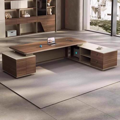 老板桌椅柜轻奢高级感办公桌子电脑办公桌椅组合烤漆总裁桌大班台 - 图2