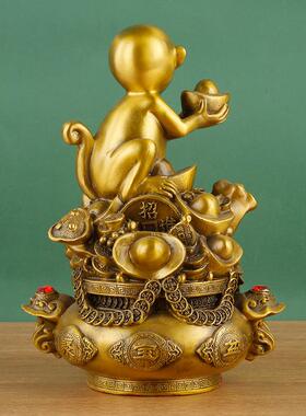 黄铜元宝猴子摆件福金猴聚宝家居办公室装饰礼品