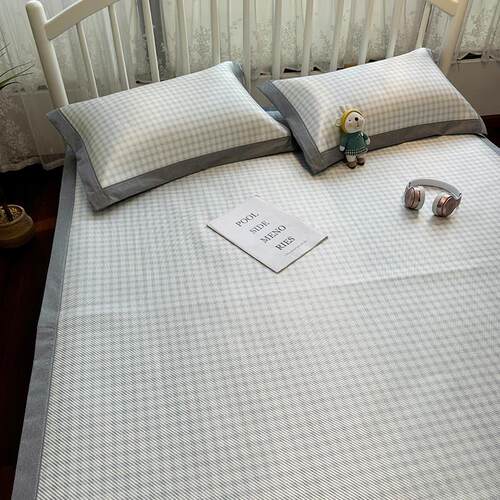 可水洗软席空调凉席日式格子凉席席子1.8米冰藤席夏天冰丝席三件 - 图3