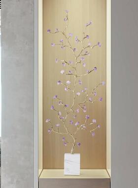 天然紫水晶发财树摆件客厅玄关入户竖高电视柜壁龛装饰品乔迁新居