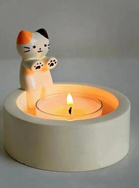猫咪烤火烛台烛台可爱装饰摆件