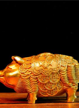 纯铜猪摆件招猪存钱罐生肖金属猪工艺品办公室客厅桌面补缺角