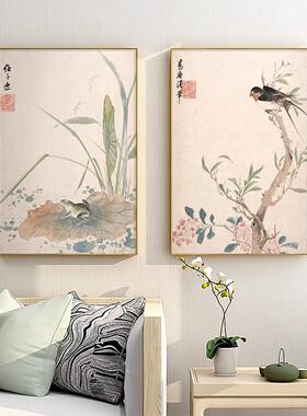 新中式山水素描装饰画高级感客厅装饰画沙发背景墙三联挂画壁画