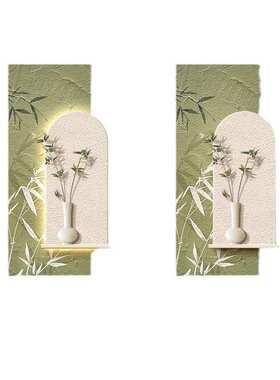 新中式竹子玄关装饰画绿植砂岩客厅挂画走廊过道轻奢高级感壁灯画