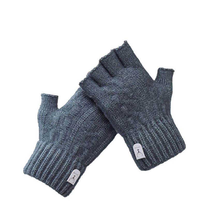 手套男冬季保暖防寒学生写字翻盖韩版半指加绒加厚棉毛线 线露指,淘宝优惠券,粉丝福利购,淘宝优惠卷