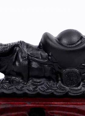 天然黑曜石福牛运财摆件牛拉元宝拉白菜财宝车客厅办公室玄关摆件