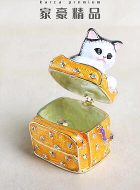 书包小猫珐琅彩首饰盒七宝烧手工艺品抖音爆款摆件家居饰品收纳盒