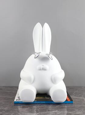 北欧创意卡通树脂长耳耳机兔子动物雕塑摆件玄关儿童房家居装饰品