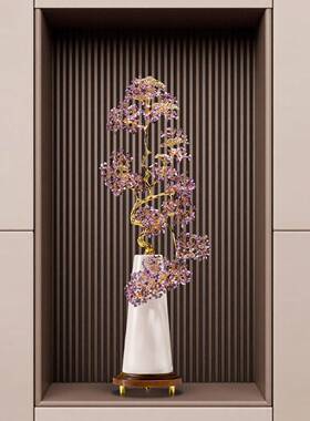 紫水晶发财树玄关竖摆件轻奢风壁龛细长艺术装饰品新房搬家礼物